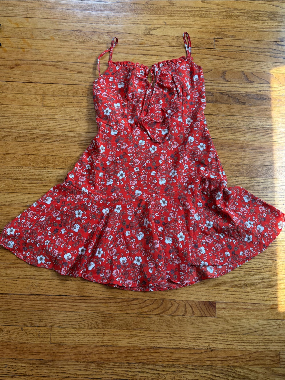 Forever 21 Red Floral Tie-Front Fit n Flare Dress